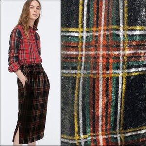 J. Crew Skirt Velvet Tartan Plaid Midi M Red Black Holiday Christmas Preppy